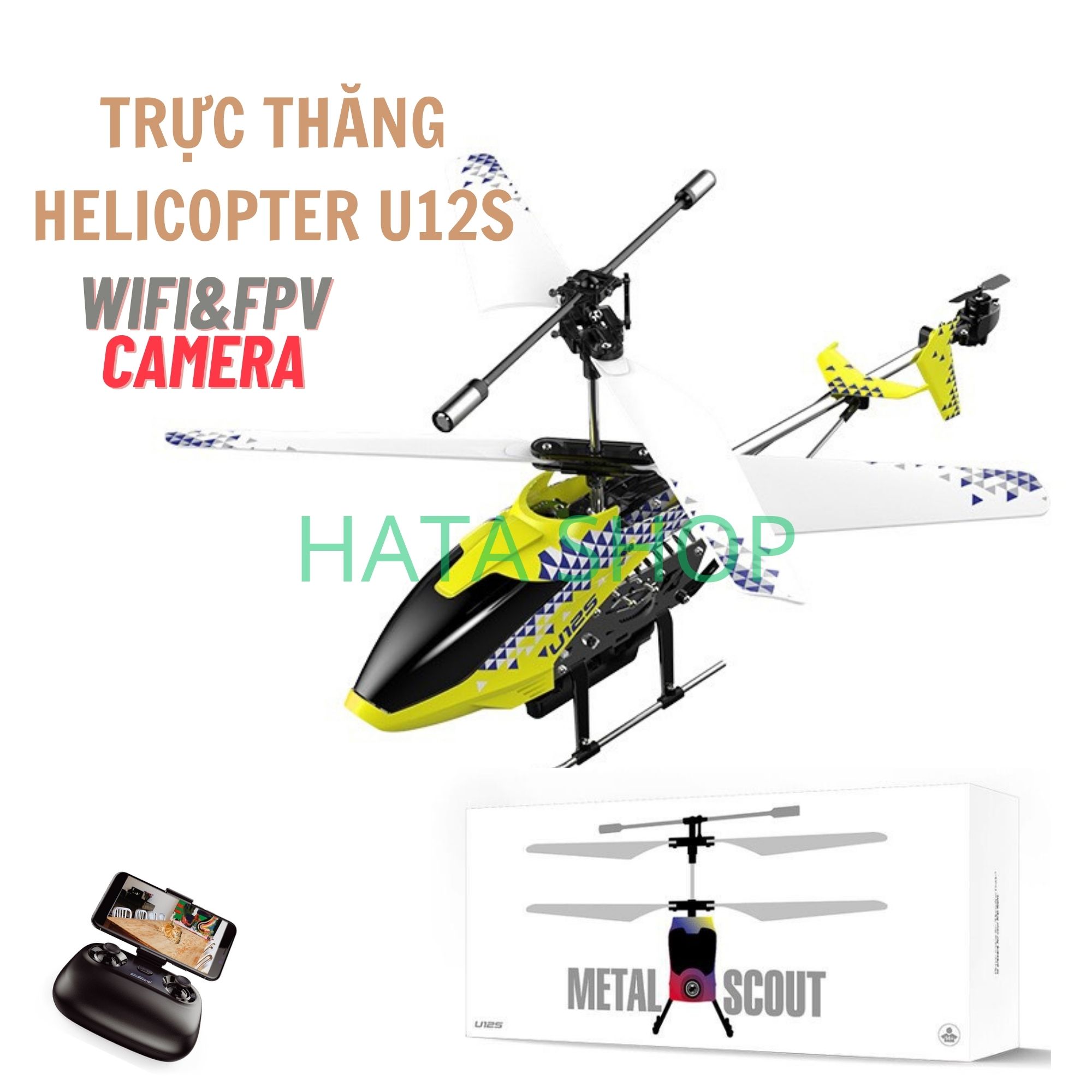 Máy Bay Trực Thăng U12S Helicopter Có Wifi Camera Chụp Ảnh/Video Bản 2 Pin Sạc Điều Khiển Từ Xa, mô hình máy bay trực thăng trên không