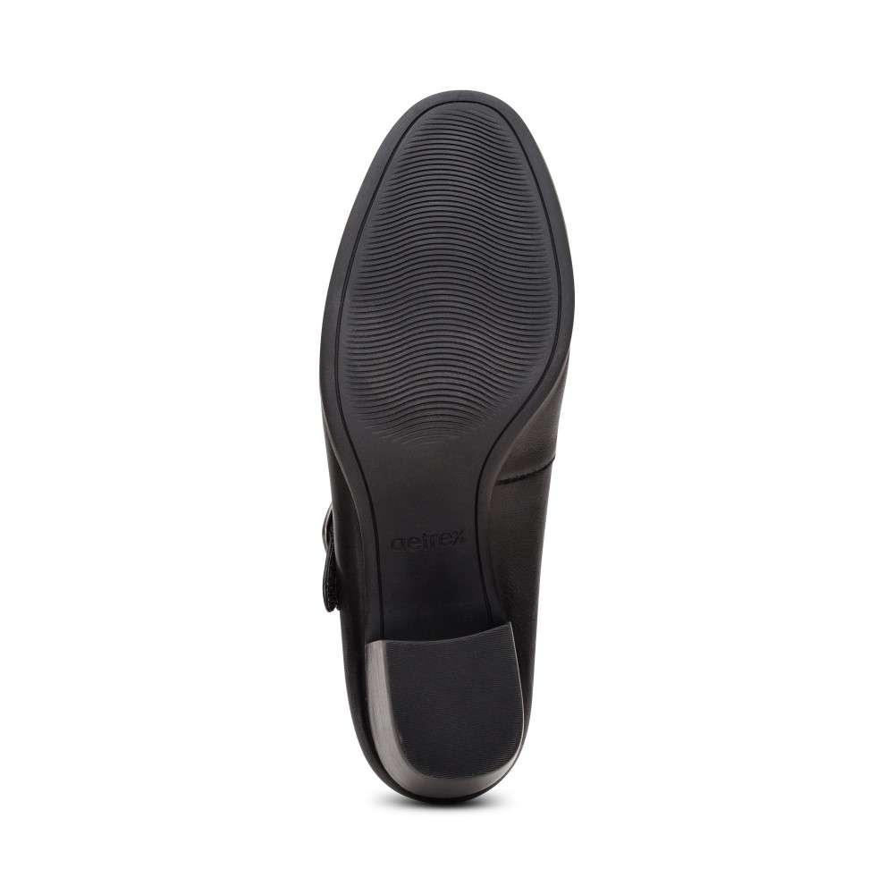 Giày cao gót sức khỏe nữ Aetrex Sara Black - Giày lười gót cao 6p, đế đệm giảm đau chân
