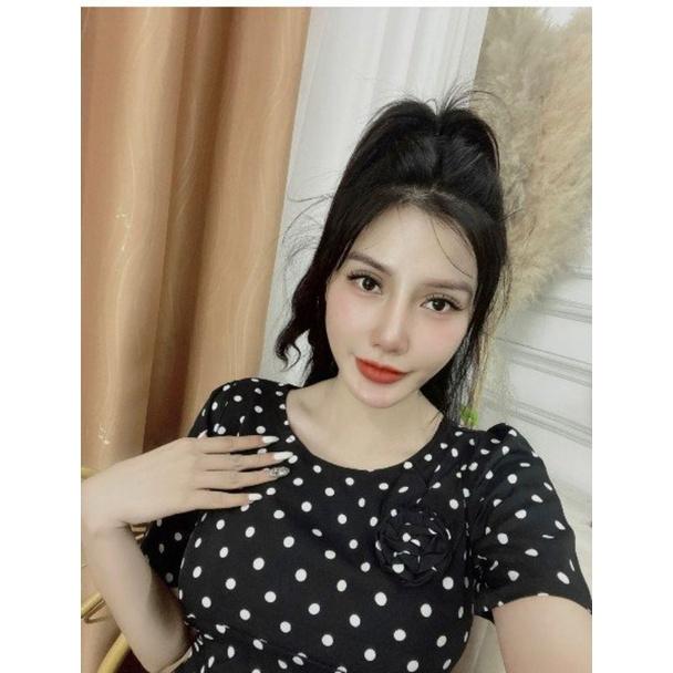 ĐẦM XÒE CHẤM BI NGỰC ĐÍNH HOA