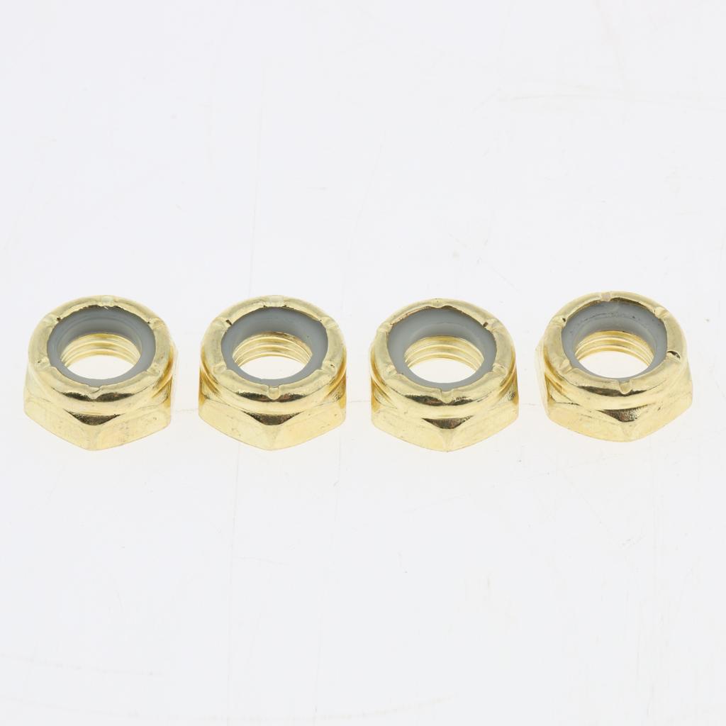 4xSkateboard Longboard Truck Speed Kit Axle Speed Washers Nuts Spacer Golden