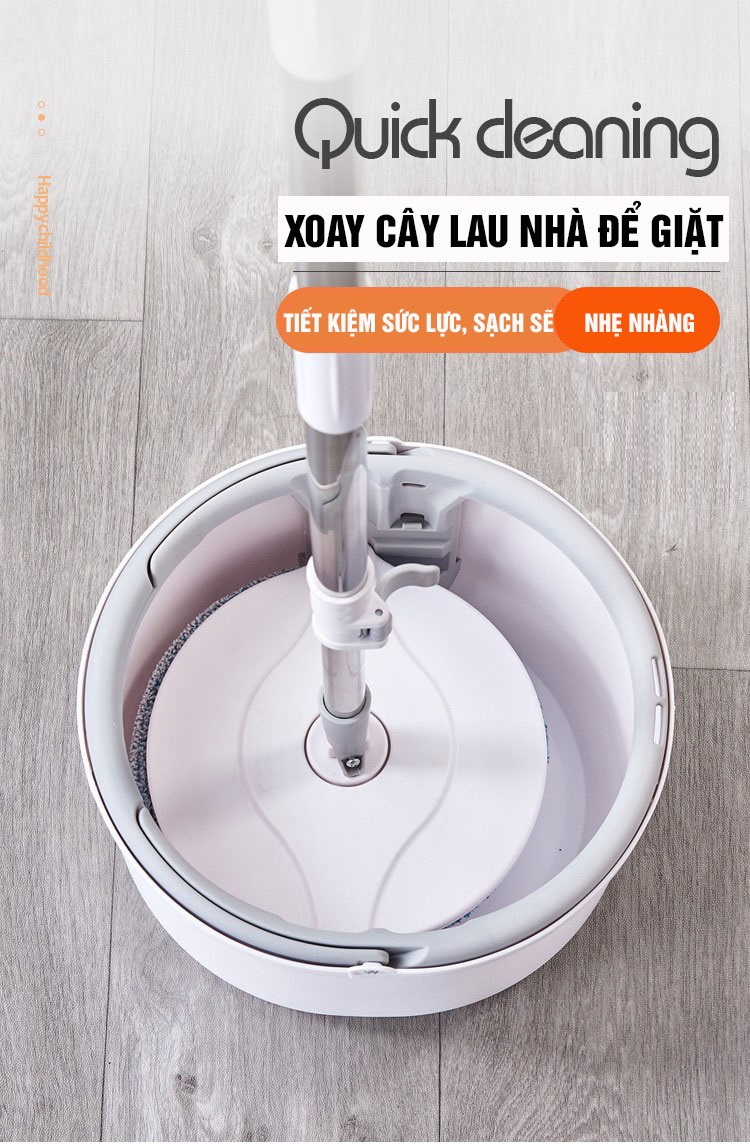 Bộ chổi lau nhà thông minh MoP-K8 xoay tròn 360 độ nhựa PP, Cán inox dài 134cm, miếng lau 25cm Microfiber