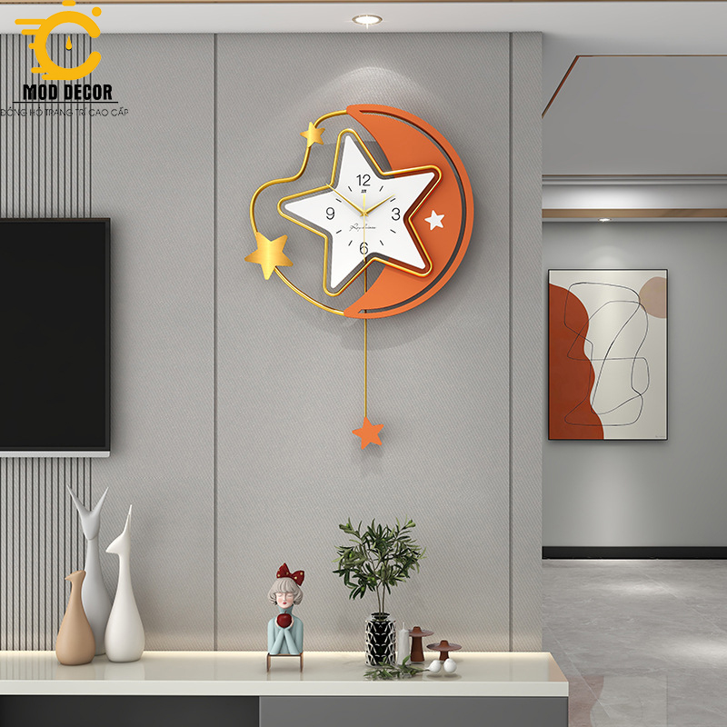 Đồng hồ treo tường trang trí decor phong cách Bắc âu hình ngôi sao mã 21153-48 cho phòng khách đẹp