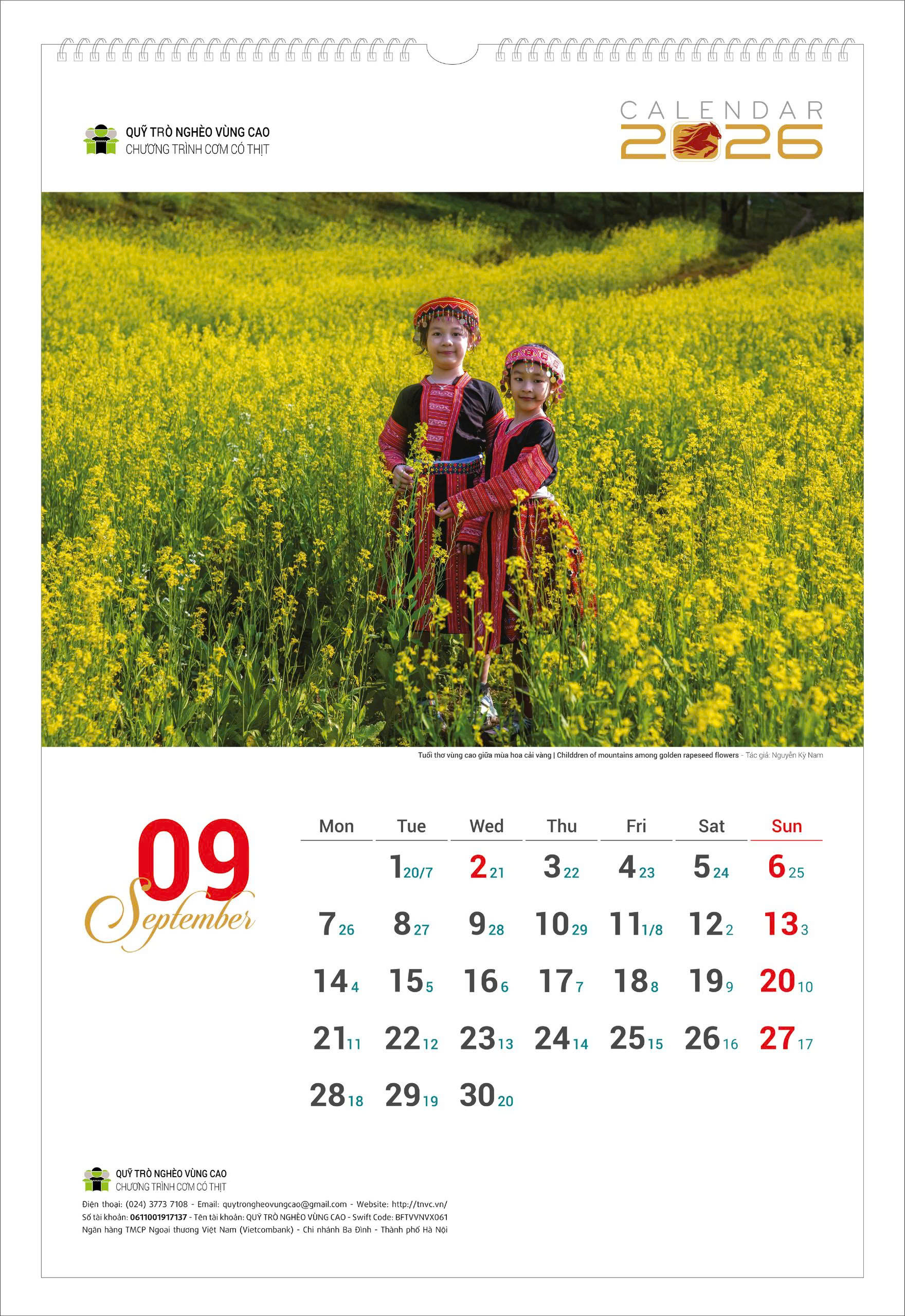 Lịch tường Trẻ Em vùng cao 2026 Cơm Có Thịt - Lịch treo tường Quỹ Trò Nghèo Vùng Cao