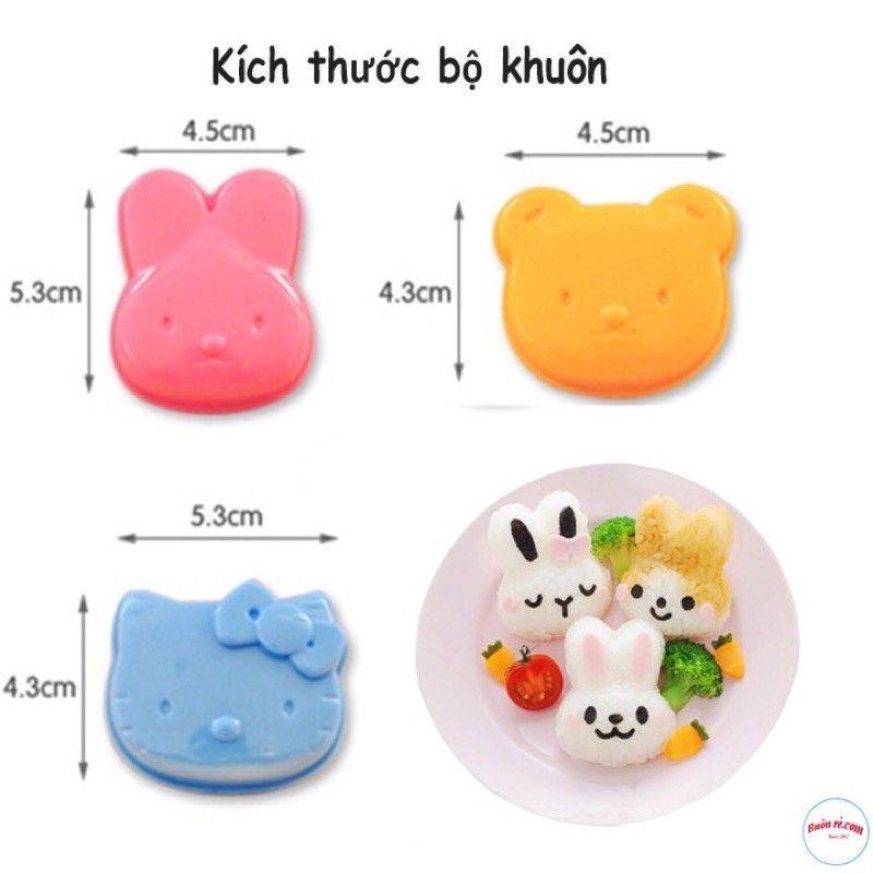 Combo 3 khuôn ép cơm bento thỏ, gấu, kitty