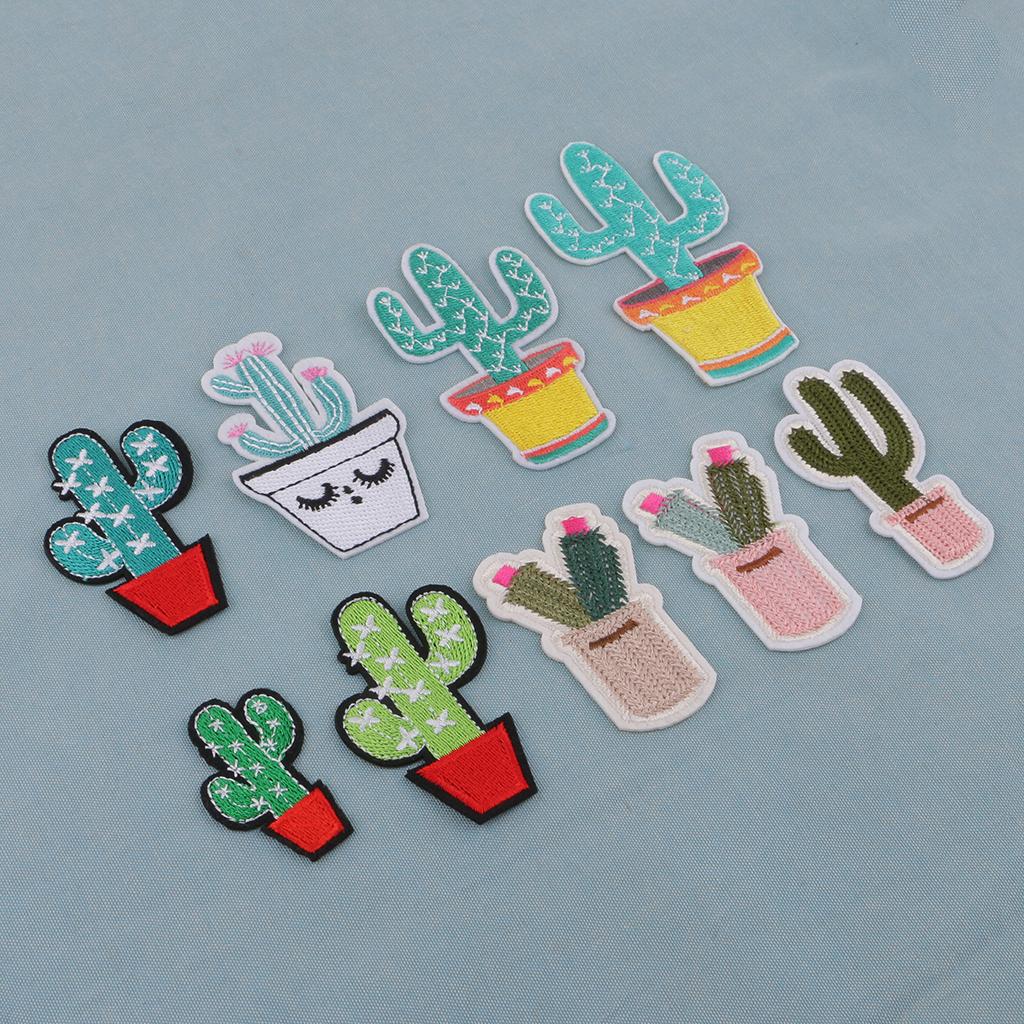 9 Miếng Thêu Thời Trang May Trên Sắt Trên Cactuses Miếng Dán Quần Áo Huy Hiệu Appliques Cho Tự Làm Nghệ Thuật