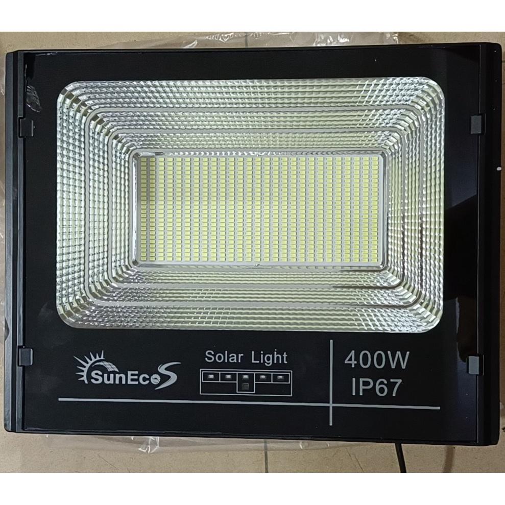 Đèn năng lượng mặt trời 400W Suneco, đèn pha led năng lượng mặt trời có báo dung lượng pin, chống nước IP67, BH 2 năm