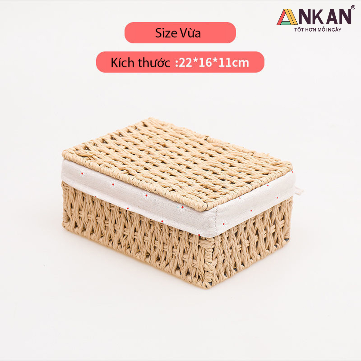 Giỏ Đựng Mỹ Phẩm Có Nắp ANKAN Dùng Để Bàn, Đựng Đồ Mini, Sắp Xếp Đồ Đạc Gọn Gàng, Ngăn Nắp