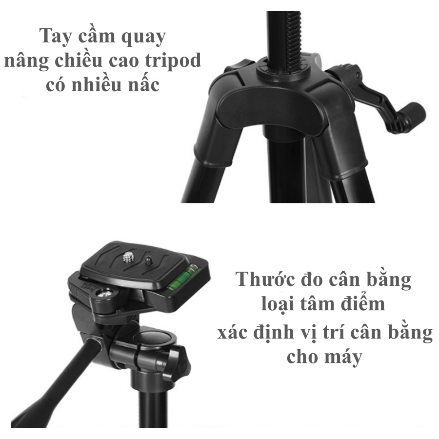 Trọn bộ tripod giá đỡ 3 chân 1.4m cao cấp kèm phụ kiện kẹp điện thoại hỗ trợ livestream 4 máy cùng lúc