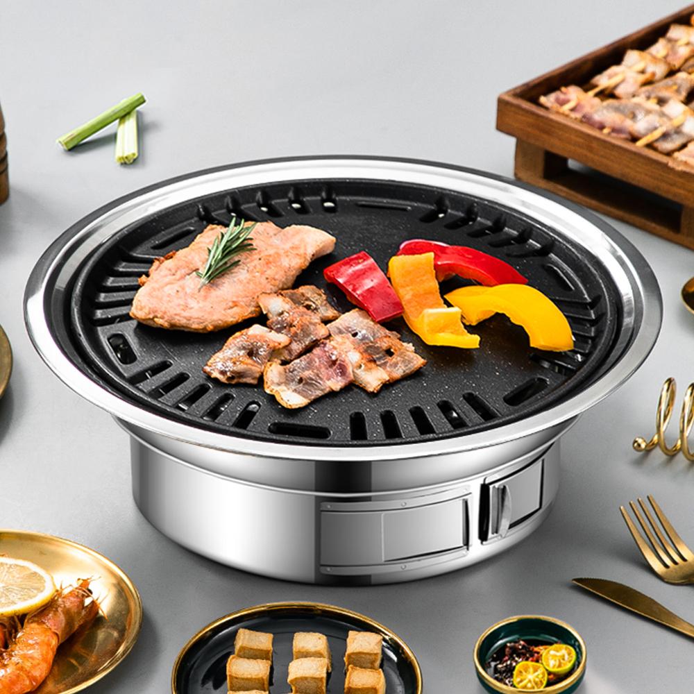 Charcoal Grill Non-stick Korean Barbecue Grill Portable Stainless Steel BBQ Charcoal Grill Stove for Outdoor Camping Cooking