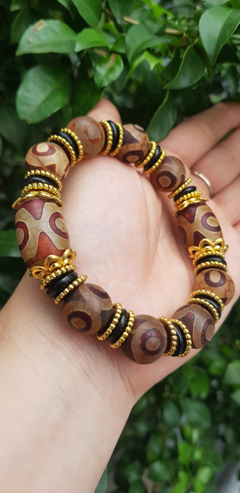 ️Vòng tay nam mã não tây tạng nâu 3 mắt kiểu Size vòng 14mm đẹp Ý nghĩa mang năng lượng tích cực may mắn cát tường cho gia chủ ạ
