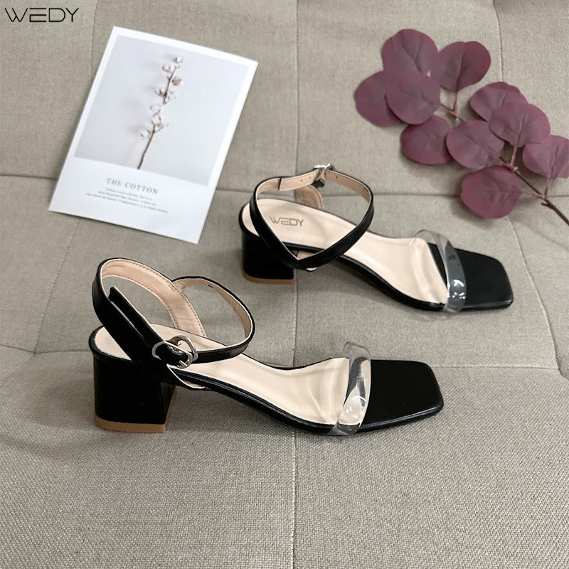 [HÌNH THẬT]Sandal Nữ Cao Gót Quai Trong 5 Phân, Giày Xăng Đan Quai Ngang Đế Vuông WD2312