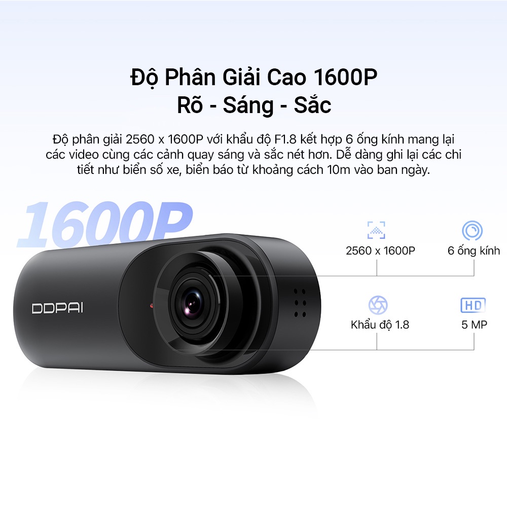 Camera Hành Trình Ô Tô Sothing DDPAI Dash Cam N3 GPS / N3 Pro GPS Độ Phân Giải 1600P- Hàng Chính Hãng