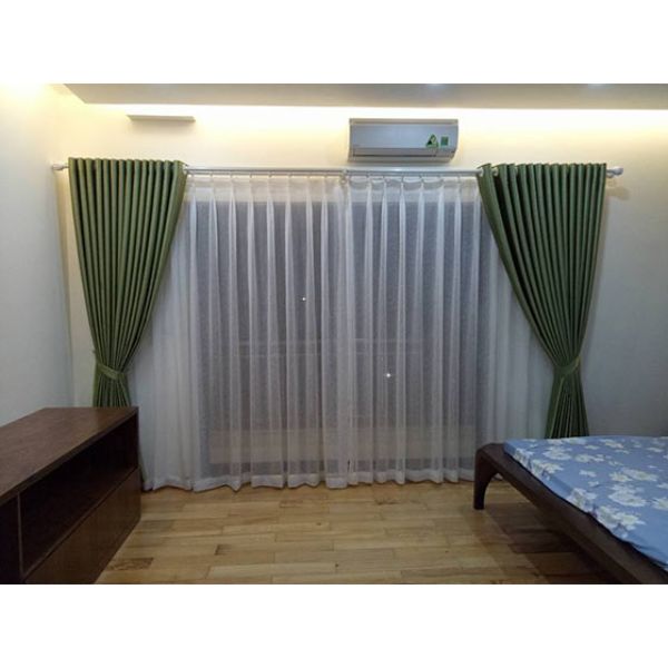 Rèm cửa vải LUCYM39-14 có thanh treo hợp kim nhôm màu vân gỗ đầu tròn - cao cố định 2m2