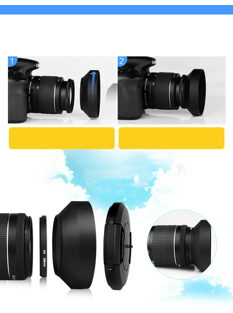 Lens hood loa che nắng Nhôm 52mm góc rộng wide angle