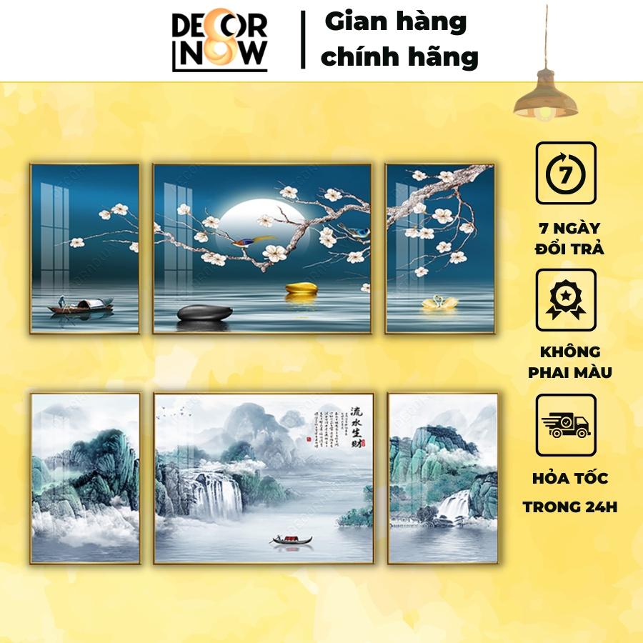 Tranh Treo Tường Phong Thủy TRÁNG GƯƠNG Có Khung DECORNOW, 1 Bộ 3 Bức Trang trí Phòng Khách Phòng Ngủ Spa DCN-48