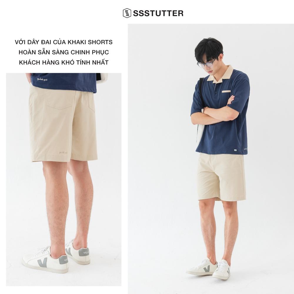 Quần Short Nam gấu quần được thêu chữ nổi SSStutter vải kaki dày dặn đứng dáng 3 màu Khaki Shorts