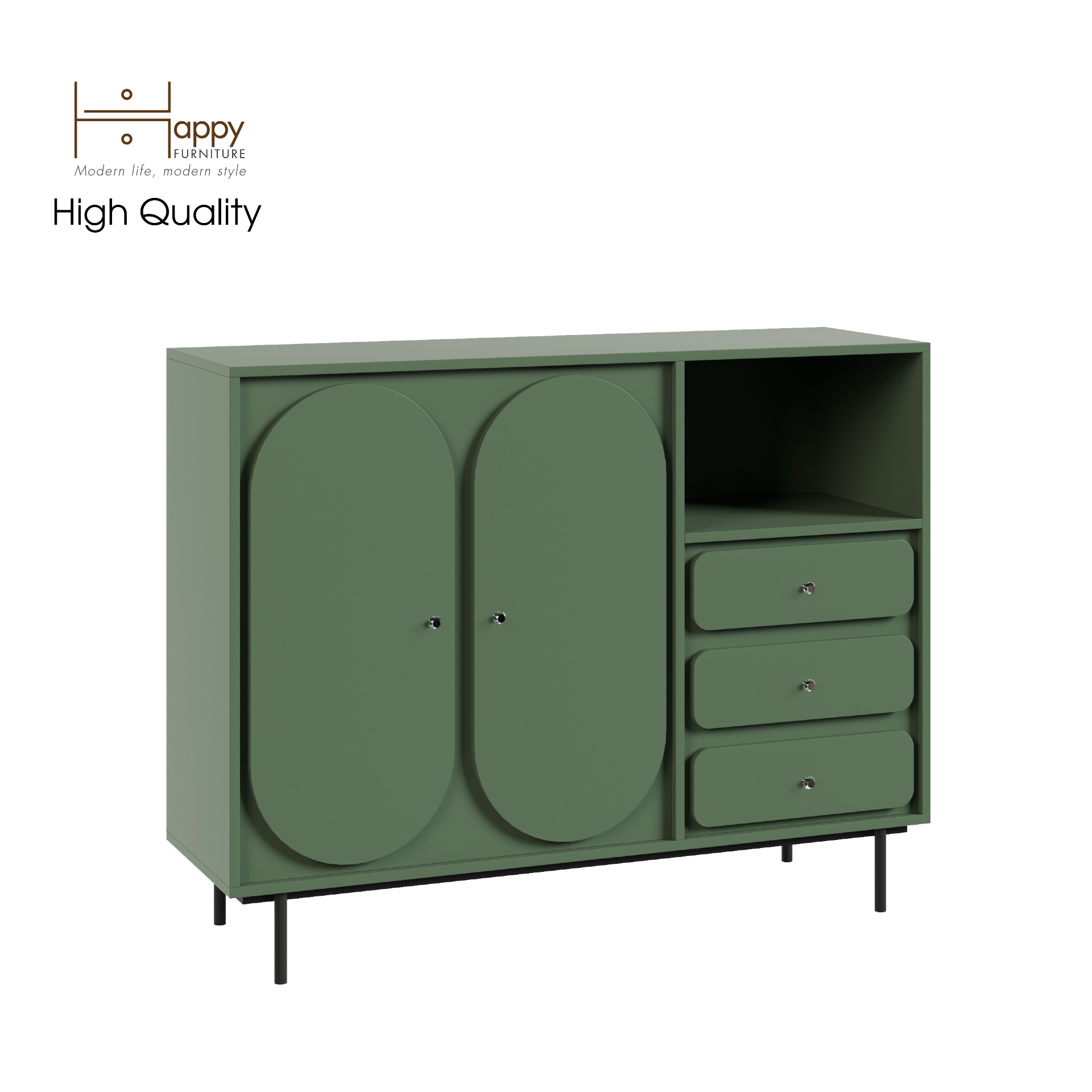 [Happy Home Furniture] SWEETY, Tủ đựng đồ 2 cửa mở 3 ngăn kéo - chân sắt, 128cm x 40cm x 100cm ( DxRxC), TCM_063