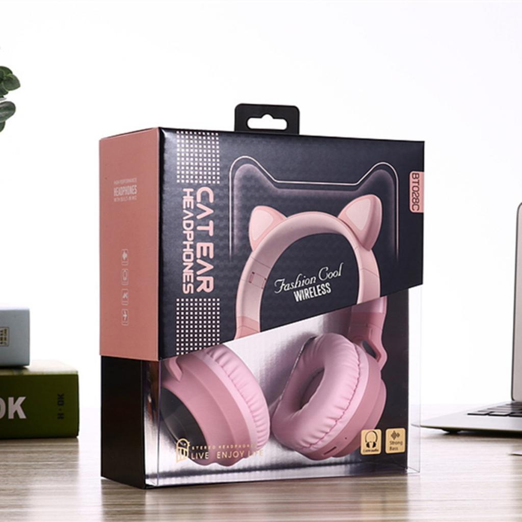 Bluetooth Stereo Headphones LED Light Flashing Glowing Headset Pink