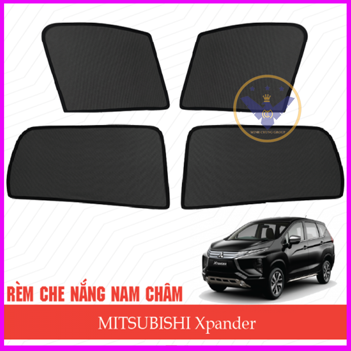 Rèm Chắn Nắng Nam Châm Cho Xe Ô Tô Mitsubishi Xpander, Bộ 4 Miếng, Loại Dày