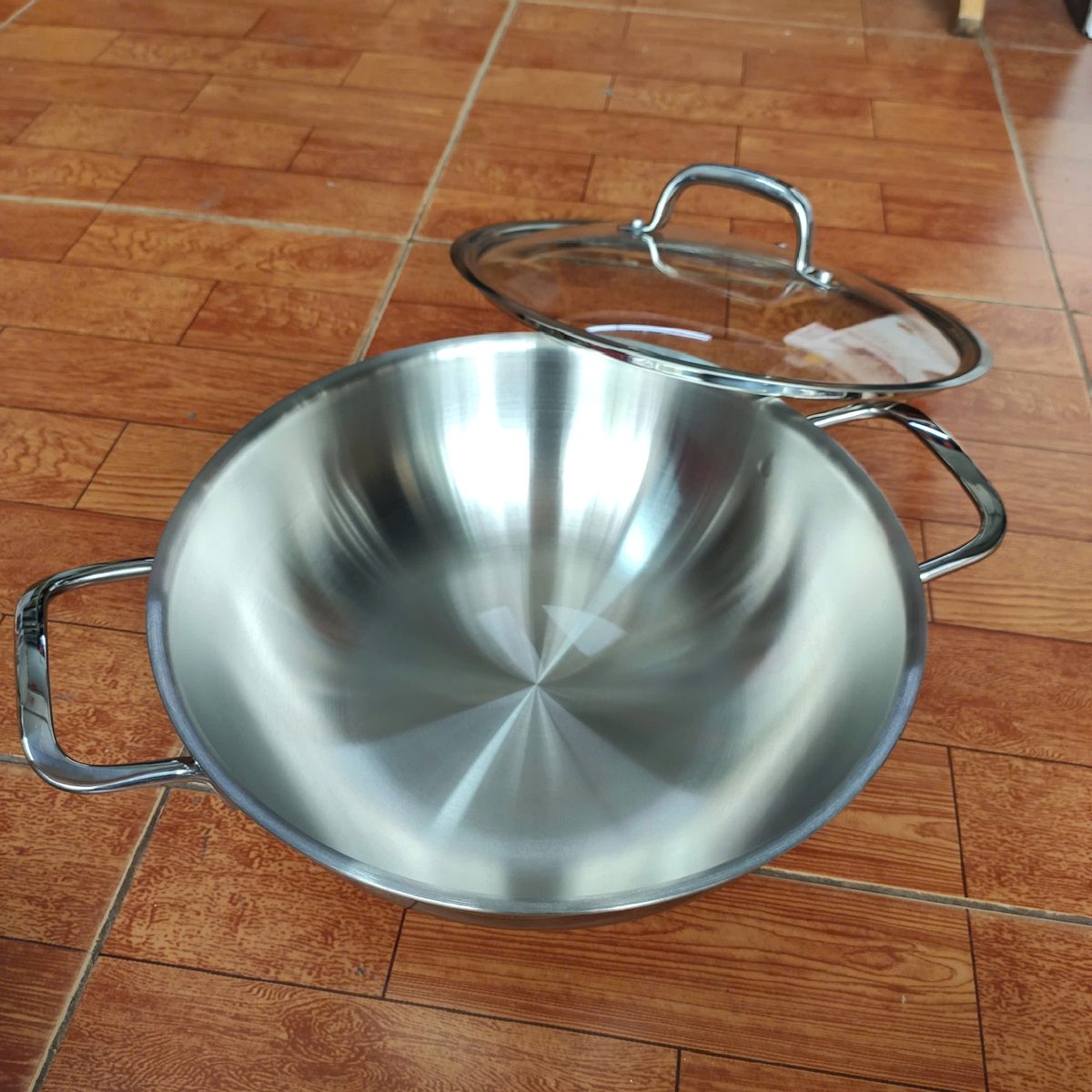 Nồi lẩu Inox 304 đúc liền 3 lớp 2 quai Hàn Quốc Uni-Clad size 22cm/ 26cm vung kính