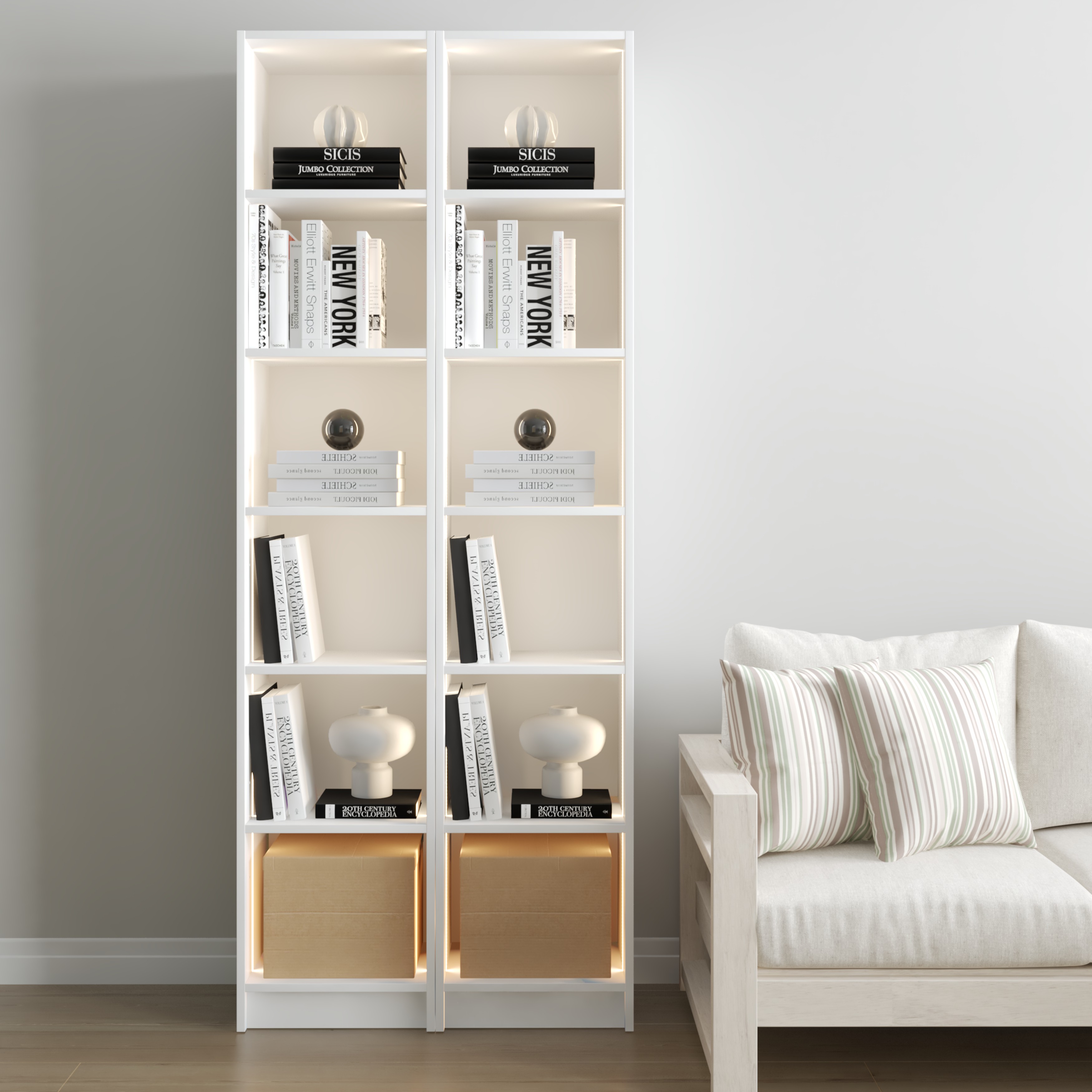 [Happy Home Furniture] CATY, kệ sách 6 tầng size nhỏ tích hợp đèn LED, 40cm x 28cm x 202cm (DxRxC), KSA_009_LED