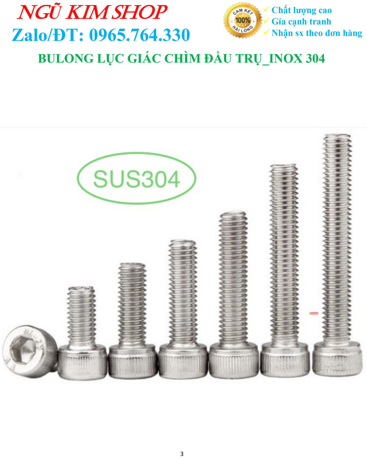 BULONG LỤC GIÁC CHÌM ĐẦU TRỤ M8 _ INOX304