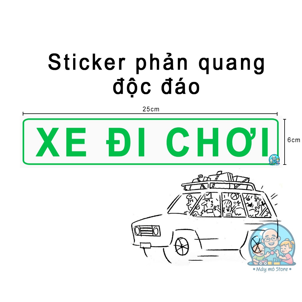 Decal dán xe, tem dán xe, Xe đi chơi - thiết kế đặc biệt phủ sơn UV dán kính hậu ôtô Mày mò Store.