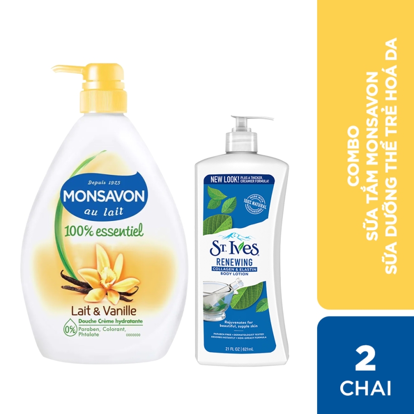 Combo sữa tắm Monsavon 1000ml + Sữa dưỡng thể collagen trẻ hoá da 621ml
