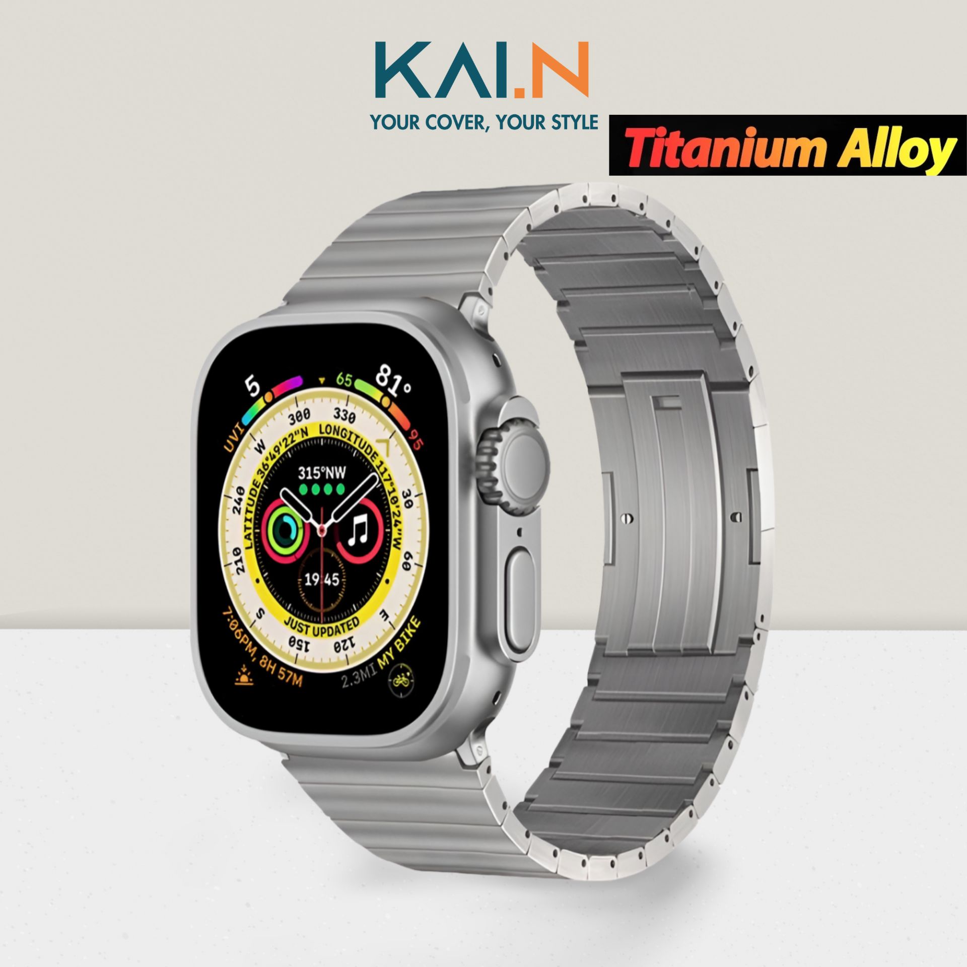 Dây Đeo Kai.N Ultra Titanium Metal Dành Cho Apple Watch Ultra 49/ Apple Watch Series 1-8/SE/SE 2022 Size 42/ 44/ 45mm - Hàng Chính Hãng