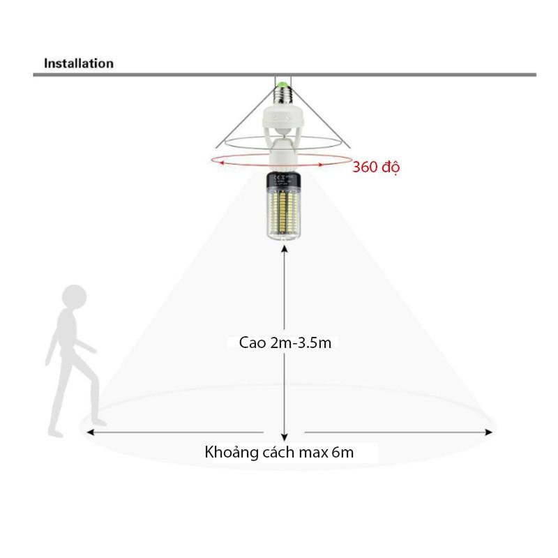 Đui đèn cảm biến chuyển động hồng ngoại loại đui xoáy E27