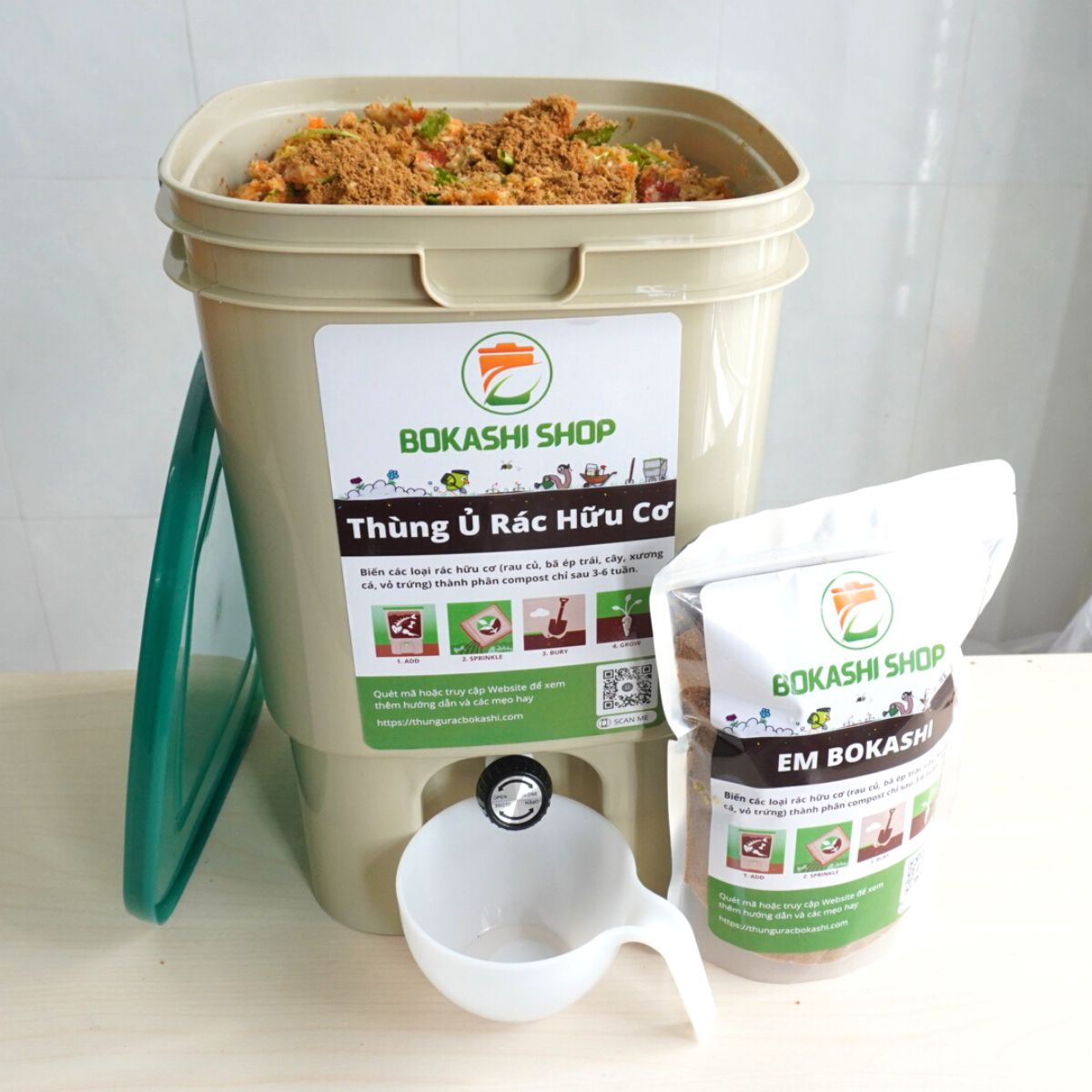 Thùng rác nhà bếp làm phân bón hữu cơ cho cây trồng Bokashi - 20L