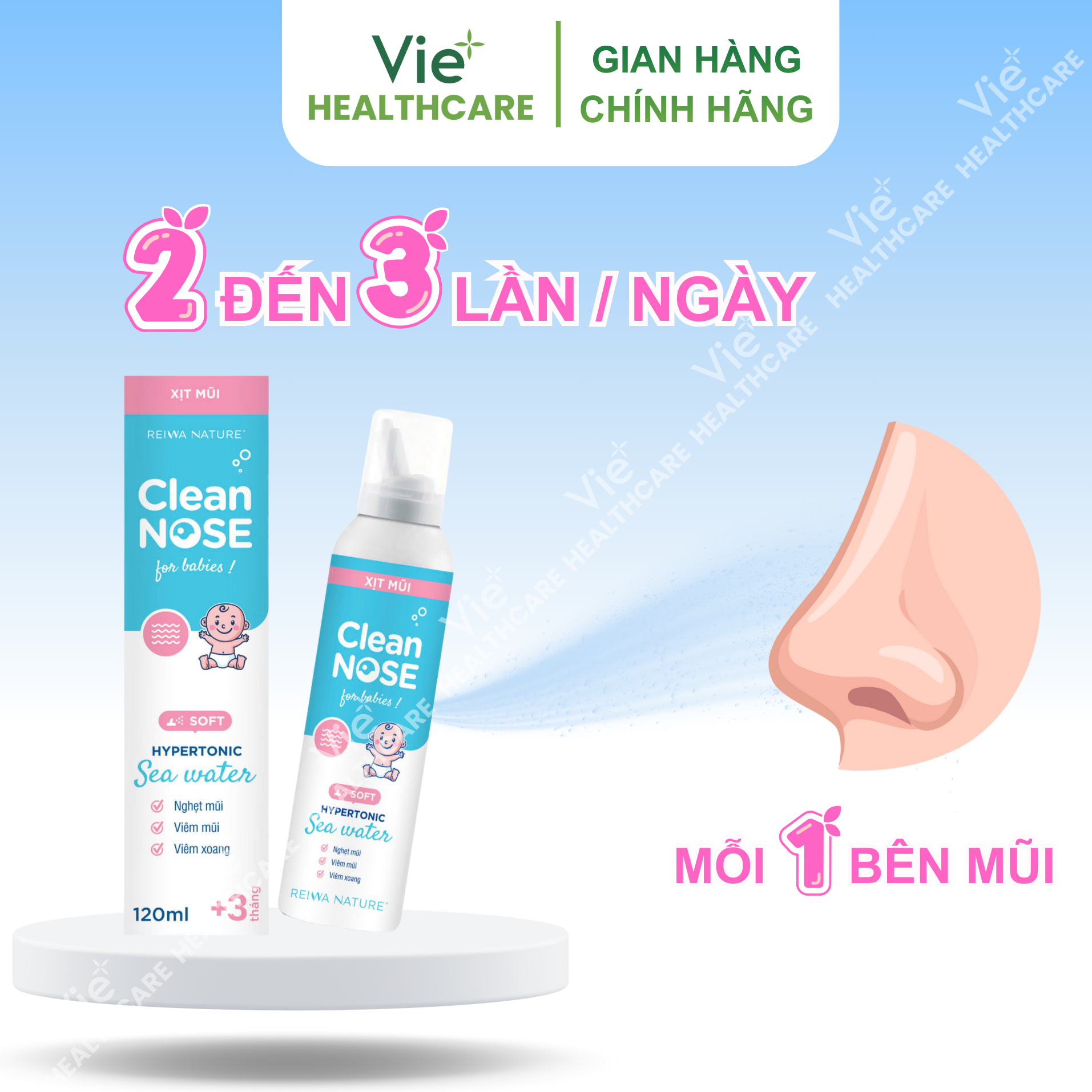 Dung dịch xịt mũi Clean NOSE® hỗ trợ giảm viêm mũi, nghẹt mũi, viêm xoang cho trẻ sơ sinh từ 3 tháng tuổi và người lớn