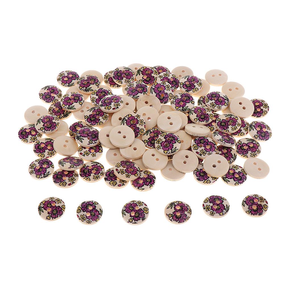 100 Cái In Hoa Gỗ May Hàng Nút Gài Cho Quần Áo Trang Trí 2 Lỗ 1.5 Cm