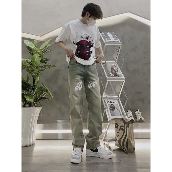 Jeans nam loang màu baggy jeans ống rộng in chữ Dico 844