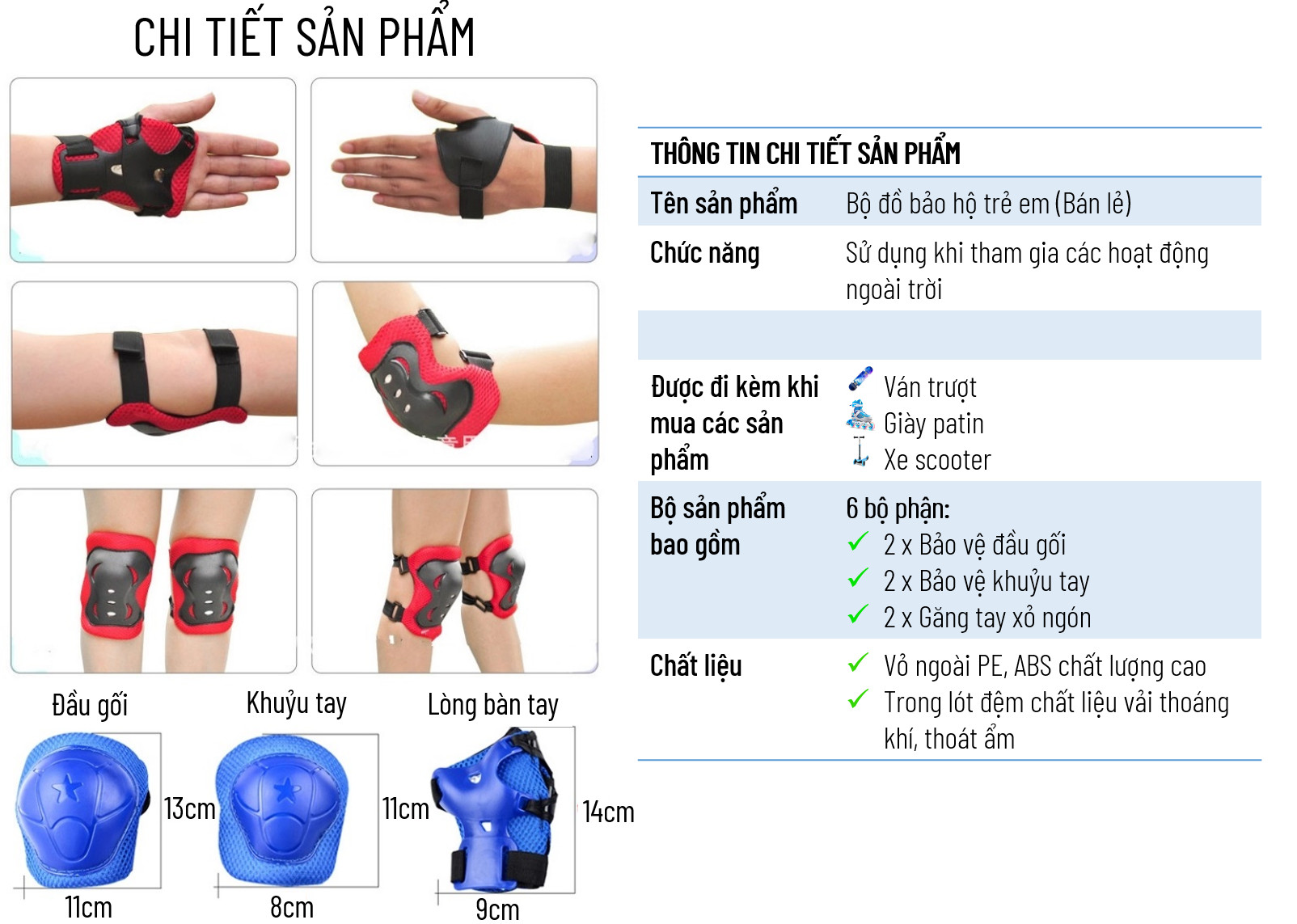 Bộ Bảo Hộ An Toàn Cho Bé Protection Gear, bộ bảo hộ tay, chân, đầu gối, bộ bảo hộ trượt patin, trượt ván, nhựa pvc, có đệm mút