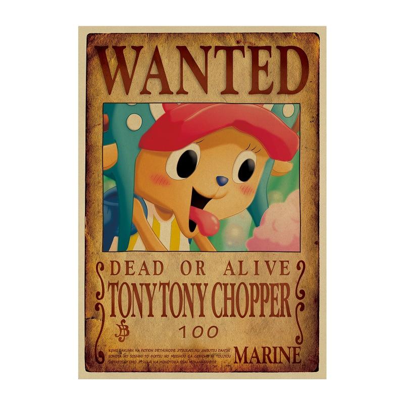 Tranh poster wanted lệnh truy nã One Piece dán tường, phong cách vintage kích thước 50.5*35cm trang trí độc đáo