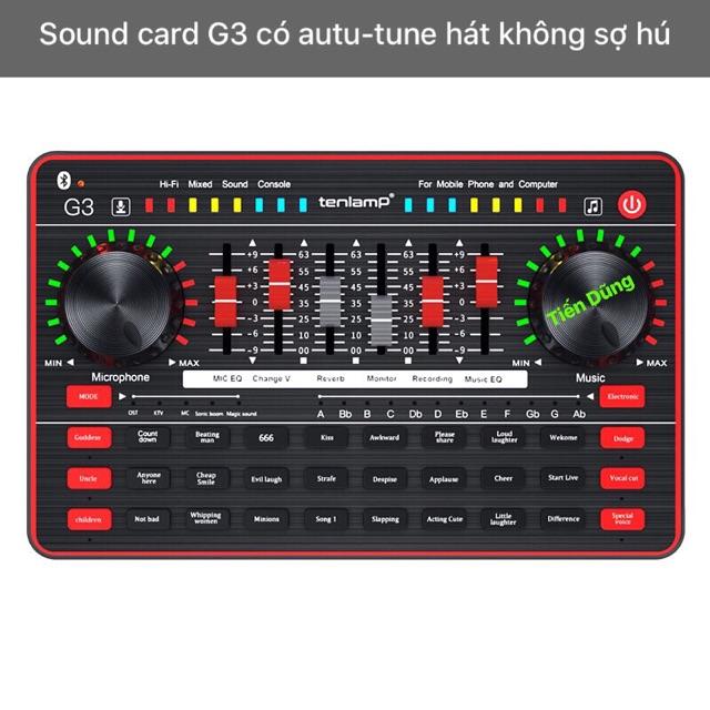 Mic thu âm PC-K200 Sound card G3 có auto-tune nguồn 48V dây MA2 2 dây canon chân - bộ Sound card G3 không sợ hú