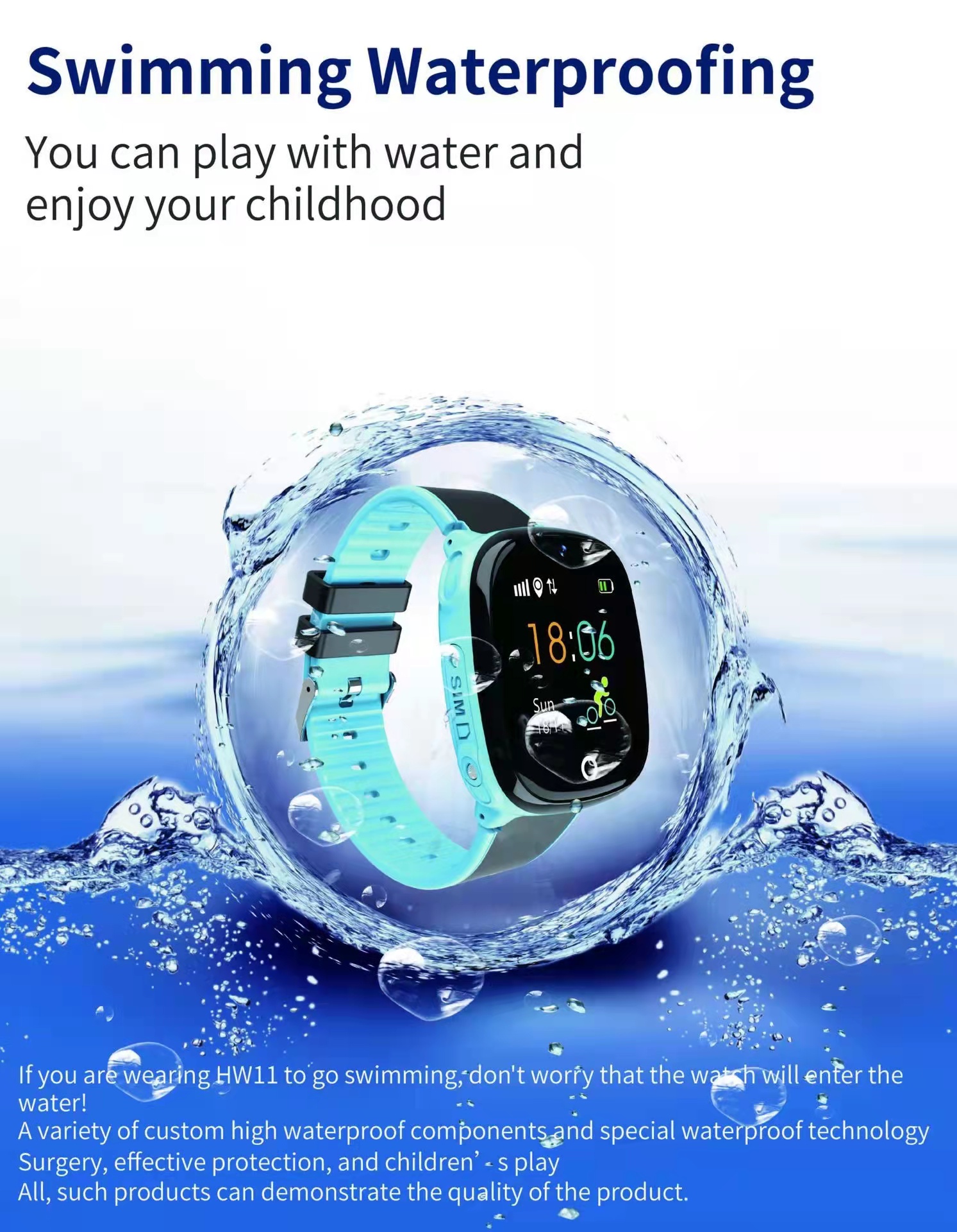 Đồng hồ thông minh trẻ em 1,44 inch, theo dõi GPS + LBS, Gọi SOS 2 chiều, chống nước IP67