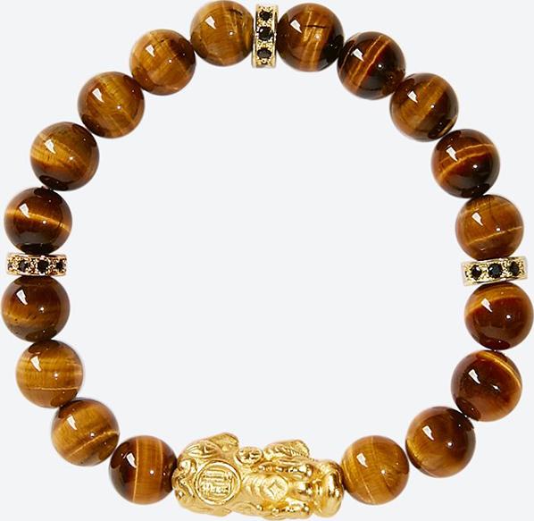 Vòng tay đá mắt hổ charm tỳ hưu bạc bọc vàng 24k Ngọc Quý Gemstones