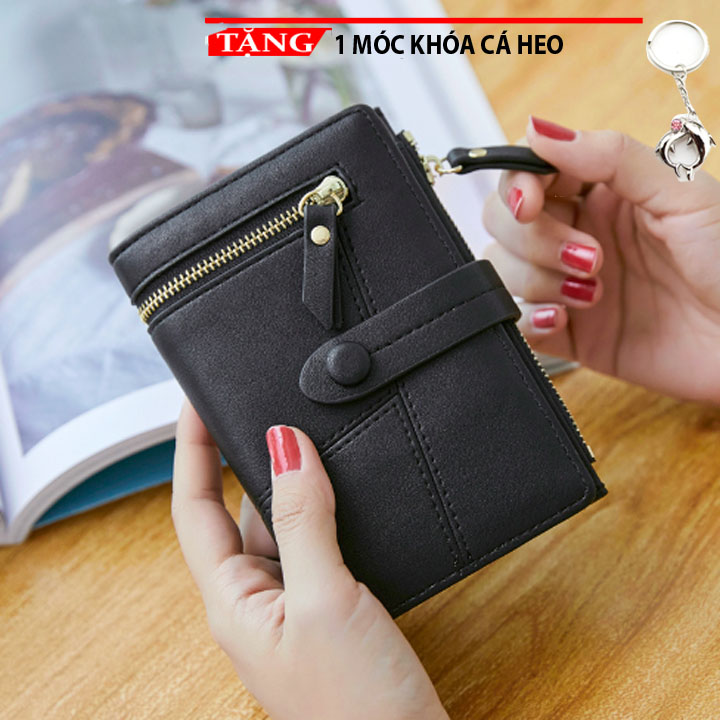 Ví Cầm tay dạo phố bảng to mini sang trọng siêu năng kẹp nút Bi Tròn VGG 1 Tặng móc khóa cá heo