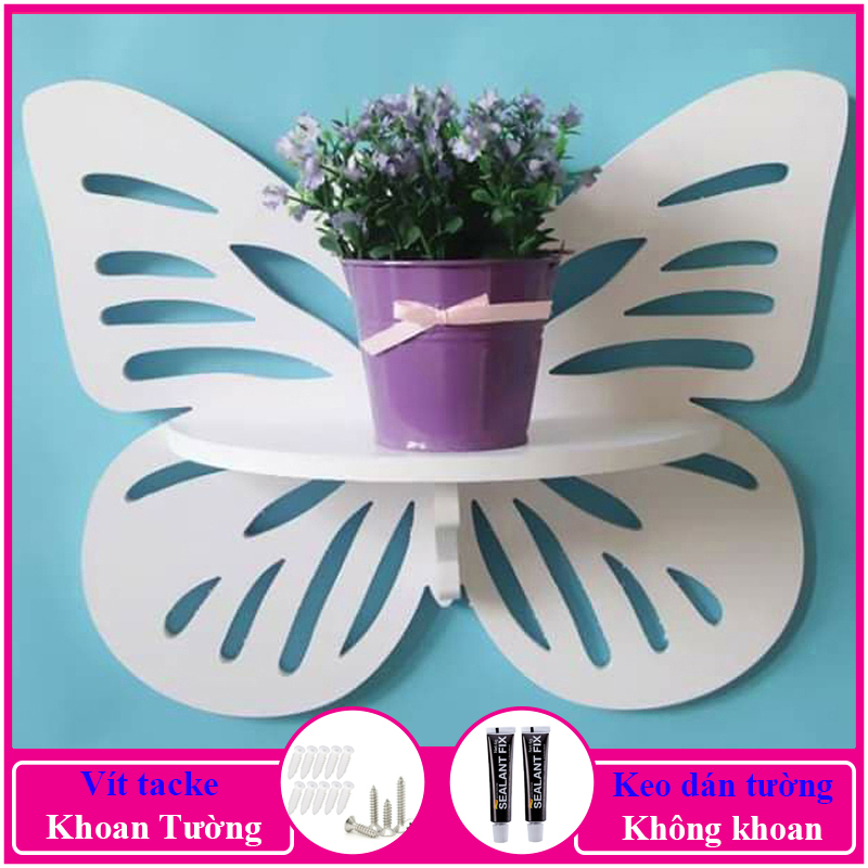 Kệ treo tường trang trí không cần khoan, chất liệu gỗ nhựa cao cấp màu trắng, decor không gian sống - a03