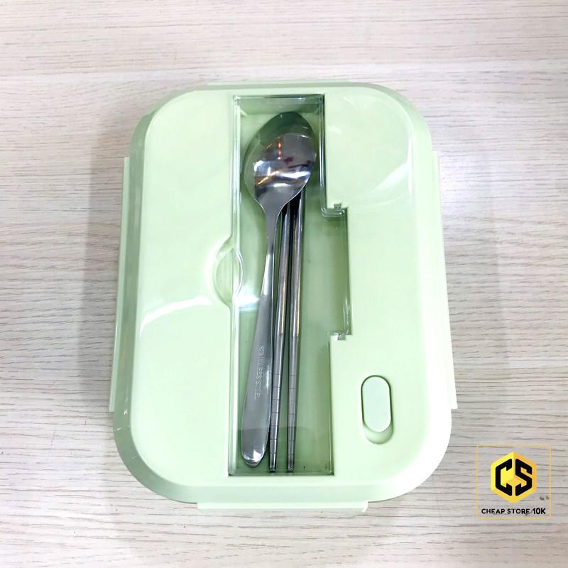 Hộp cơm thủy tinh 3 ngăn kèm đũa thìa inox
