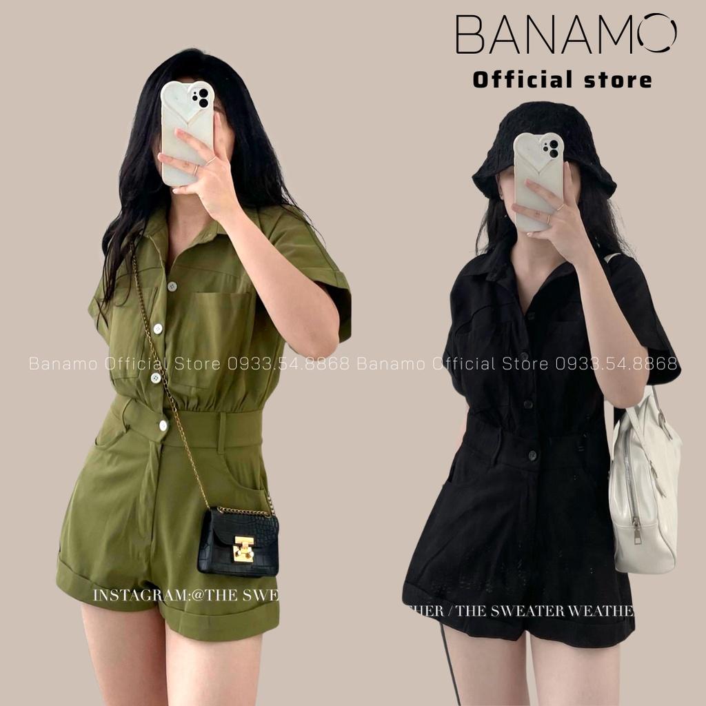 Bộ Jumpsuit cổ sơ mi liền quần gập gấu thời trang Banamo Fashion bộ Jumpsuit 181