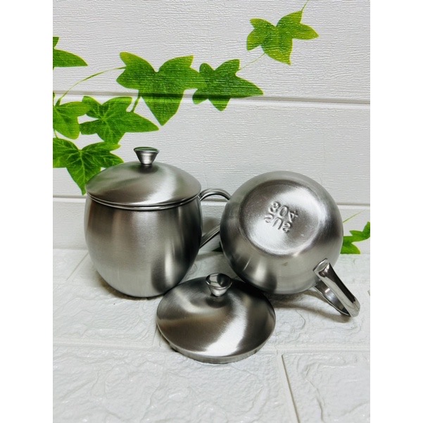 Cốc uống nước inox sus 304, 700ml có nắp và quai, tách uống caphe, uống trà