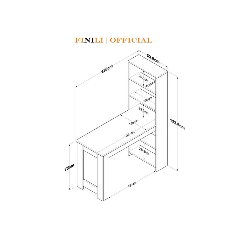 Bàn ăn quầy bar kèm kệ FINILI cao 1m2 mặt gỗ 2 chỗ ngồi kèm kệ đa năng FNLO404