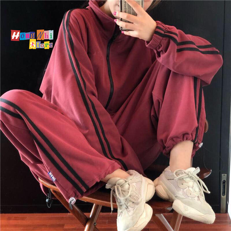 Set Bộ Thể Thao Oversize Ulzzang Unisex Áo Khoác Tay Dài Quần Jogger Dài Màu Nâu Cao Cấp - MM