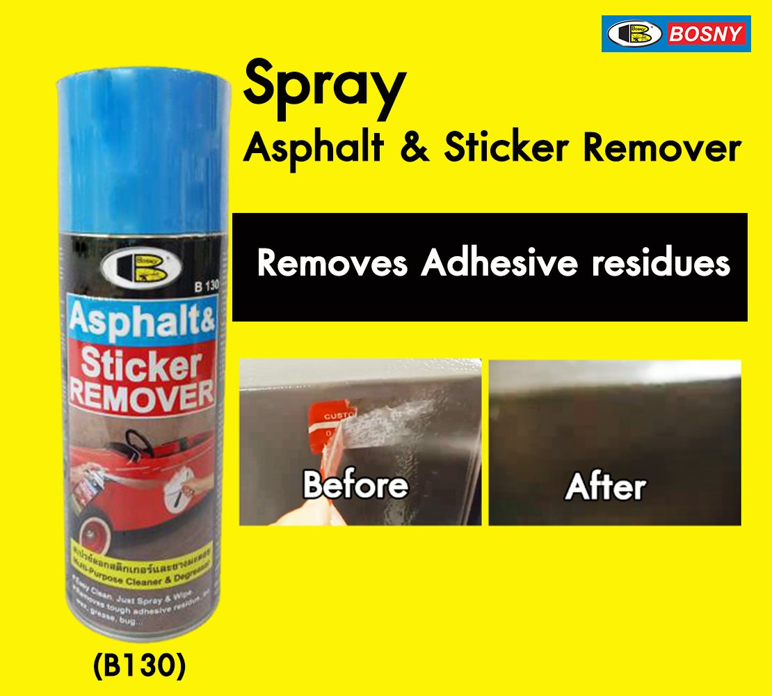 Dung dịch tẩy keo, nhựa đường, băng dính, tẩy decal... Asphalt &amp; Sticker Remover - Bosny B130 - 200 cc - nhập khẩu Thái Lan (tặng kèm khăn lau và khẩu trang bằng vải không dệt)