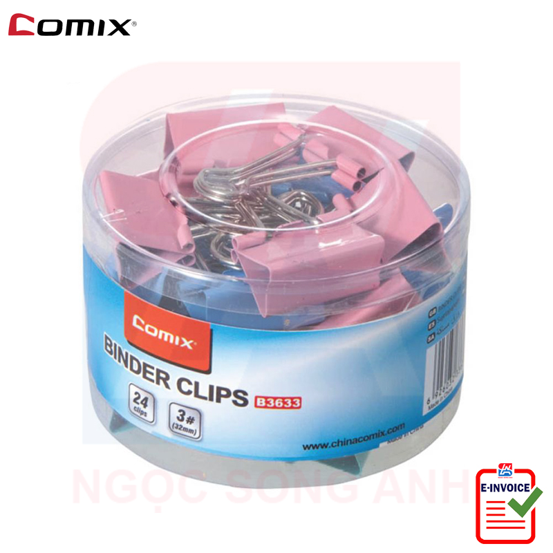 Kẹp bướm nhiều màu Comix 15mm B3636 - 19mm B3635 - 25mm B3634 - 32mm B3633 - 41mm B3632 - 51mm B3631