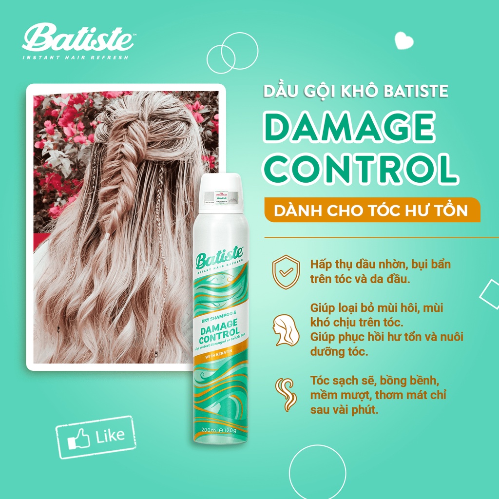 Dầu Gội Khô Dành Cho Tóc Hư Tổn - Batiste Dry Shampoo Damage Control 200ml