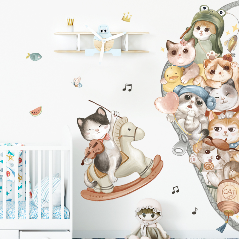 Sticker Giấy Dán Tường Decal Dán tường Tranh Dán Tường Trang Trí Tường Mẫu Gia Đình Nhà Mèo ZDB-2555